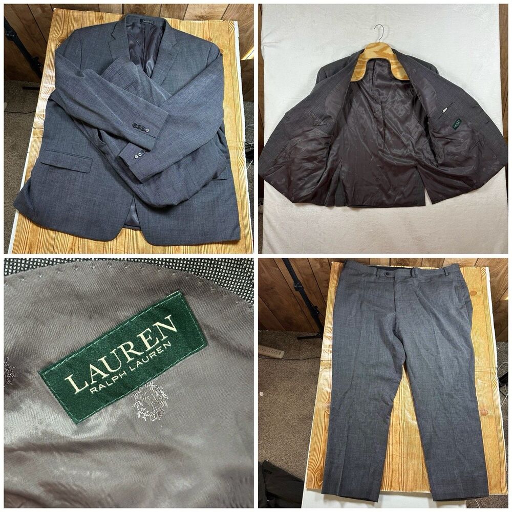 Ralph Lauren Blazer Mens 52R Gray Glen‎ Plaid Wool Sport Coat Jacket Two Button